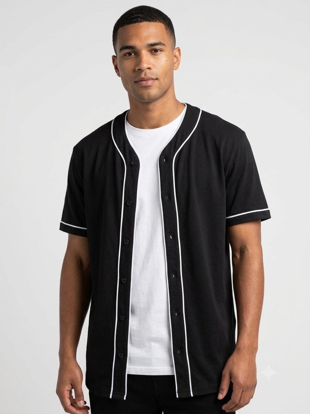 Empyre Black Short-Sleeve Baseball-Style Jersey with White Piping